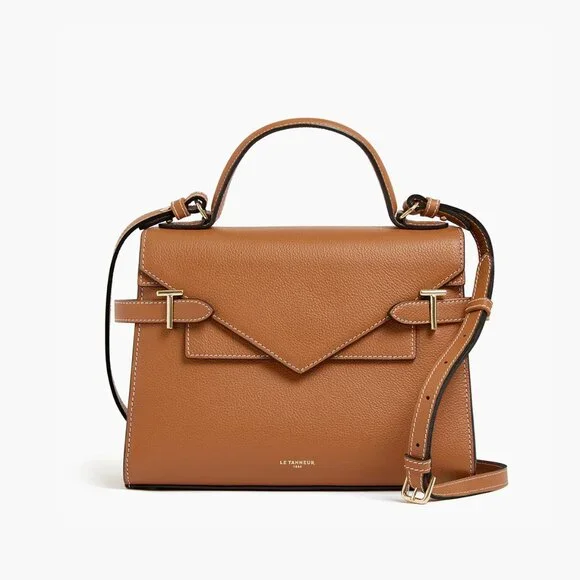 Le Tanneur Emilie Medium Double Flap Bag in Tan Brown - Picture 1 of 5